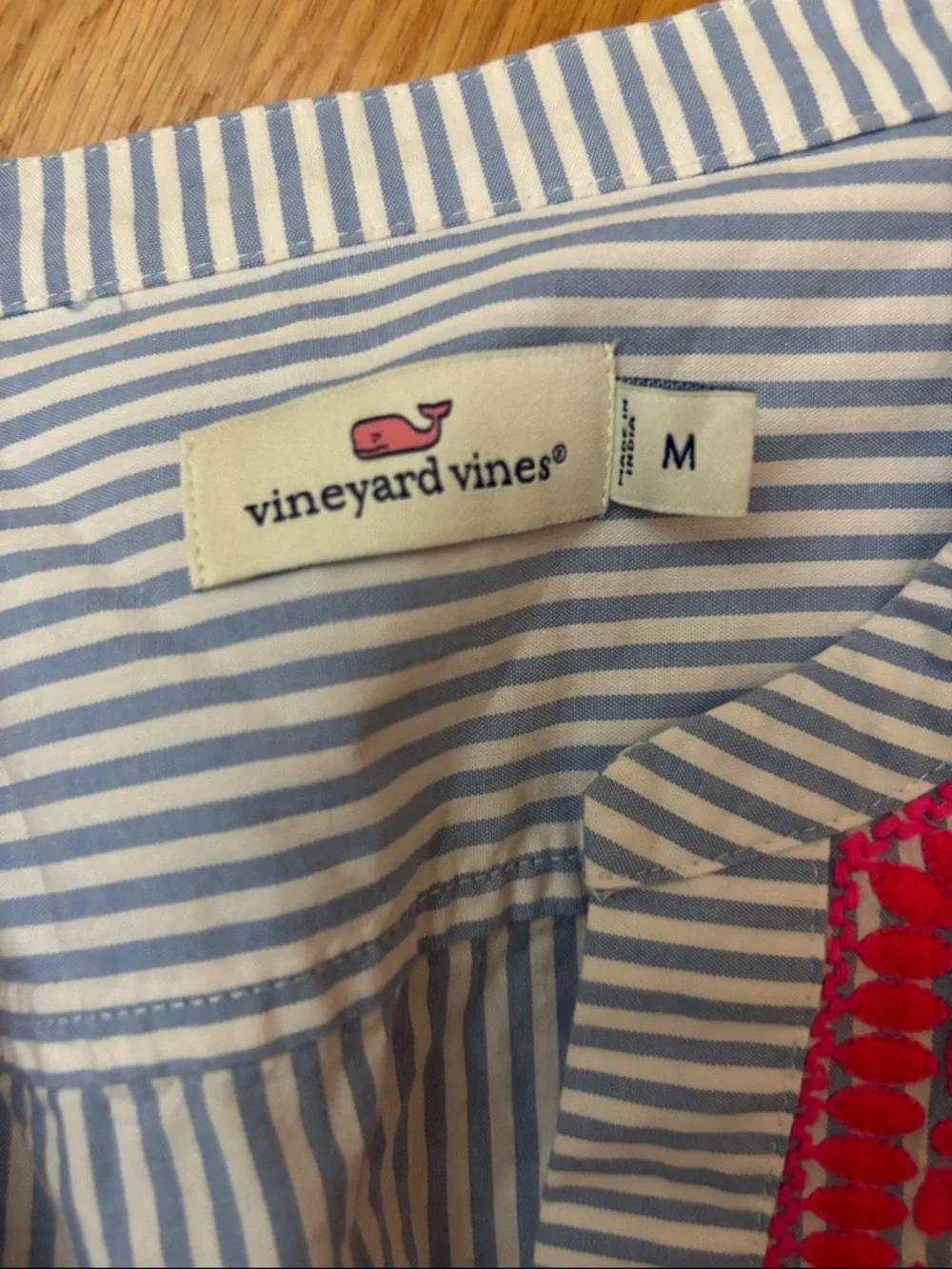 Vineyard Vines Blue Stripe Top with Pink Trim - Picture 2 of 4